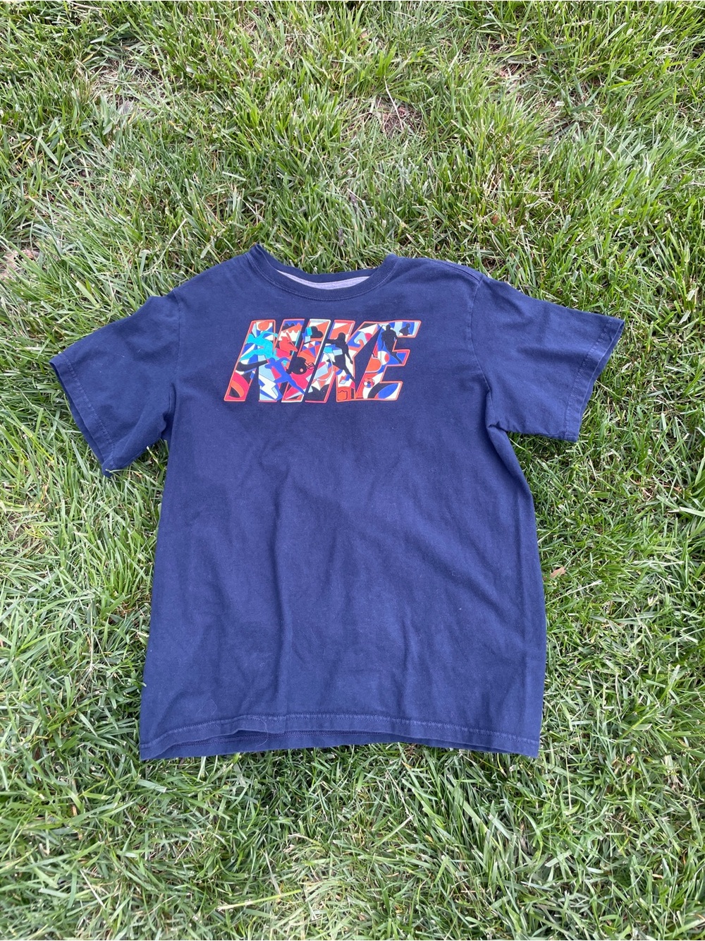 Nike Youth Navy Orange Sport Collage Graphic T-Shirt Size L